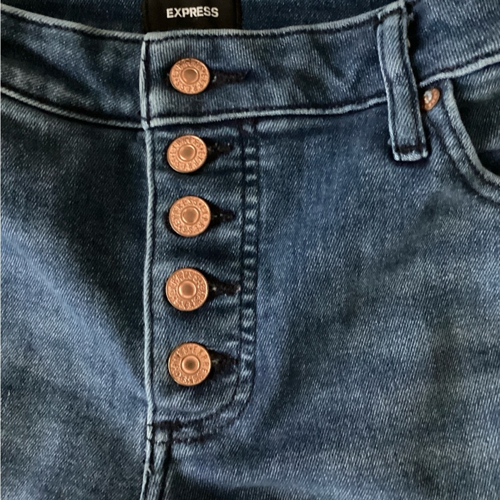 Express Ladies Blue Jean Denim Mid-Rise Curvy Skinny Stretch Button Fly 12R - Picture 3 of 9